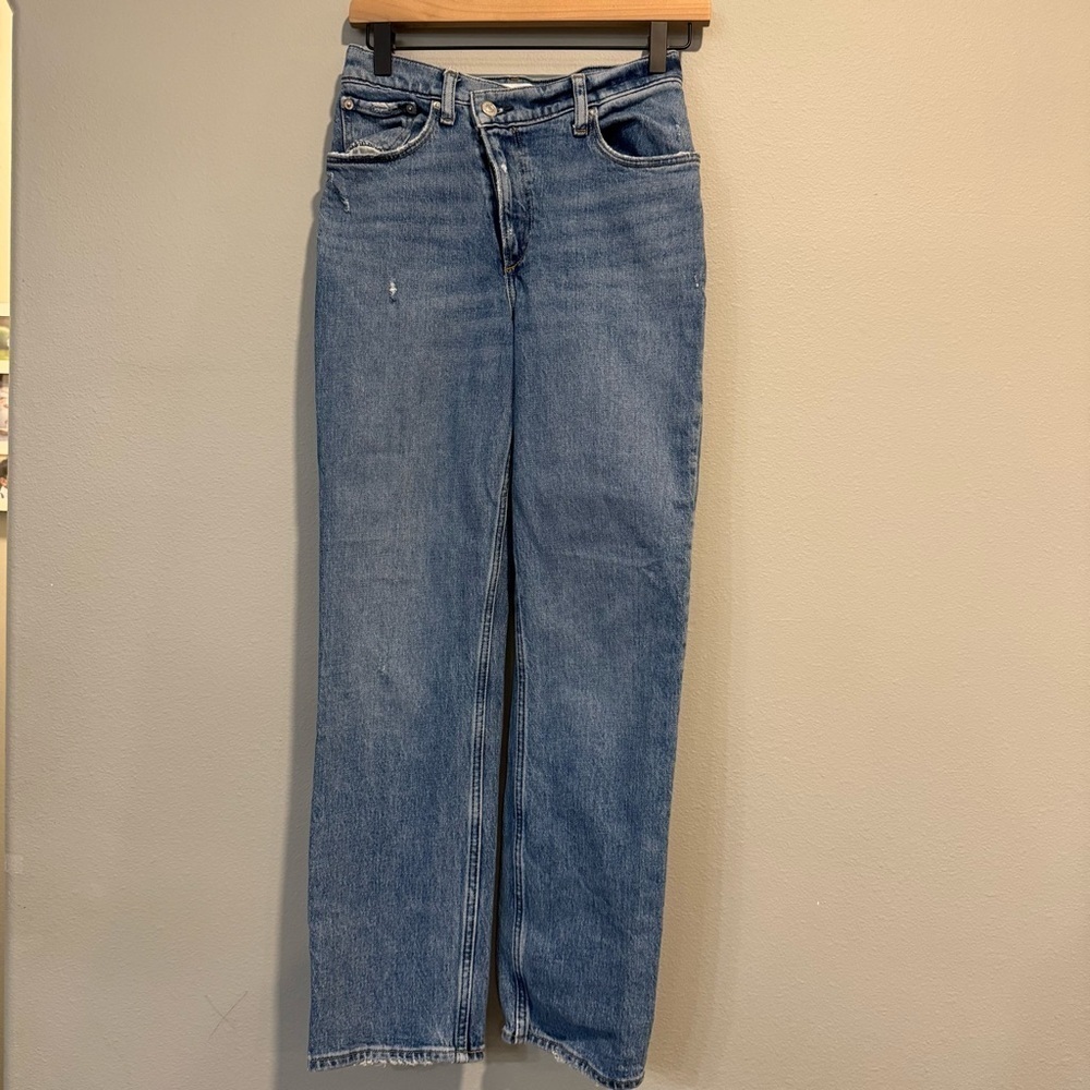 A&F Jeans 90s Straight Ultra High Rise Distressed Crossover Waist 0